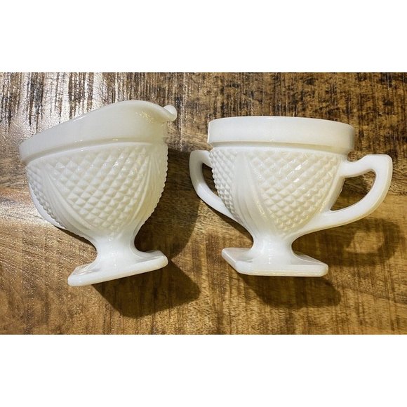 Westmoreland Kitchen Vintage Westmorland Milk Glass Creamer Pitcher Sugar Bowl English